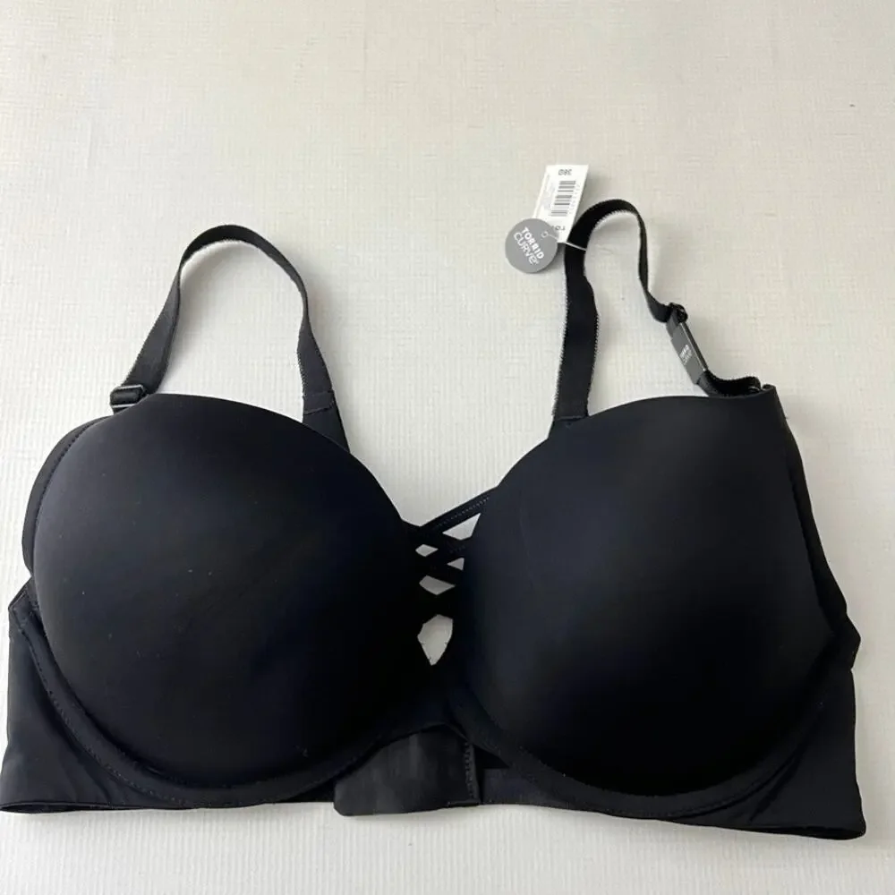 Torrid XO Plunge Push Up 360 Back Smoothing Bra Black Size 38D NEW‎